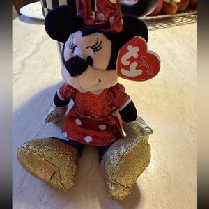 Ty Beanie Babies Disney Minnie Mouse Plush Red Glitter Dress Soft Toy
